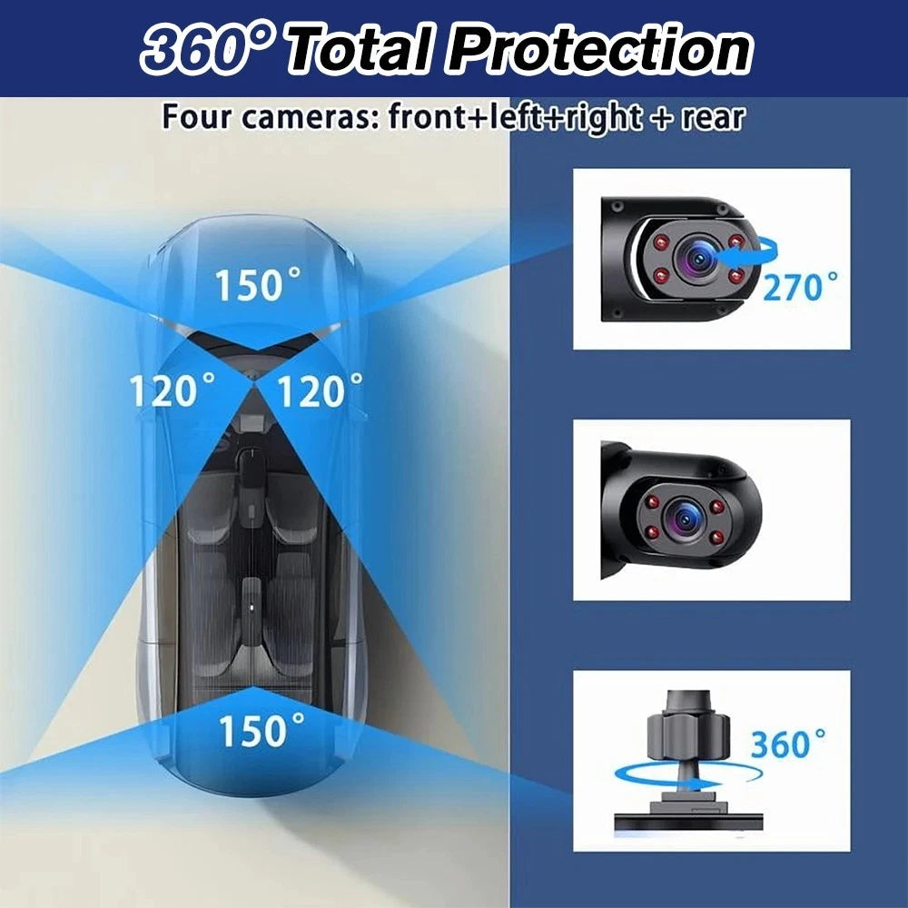 Car Dash Cam Front and Rear Inside Left Right + Camera HD 360° 4 Channel 1080P - 24hrsmart