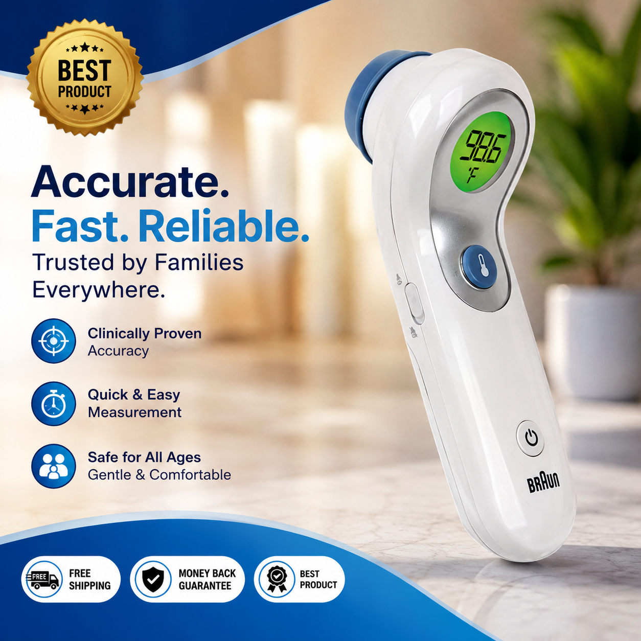 Braun No Touch Forehead Thermometer Temperature Gauge Dual Reading Modes LCD - 24hrsmart