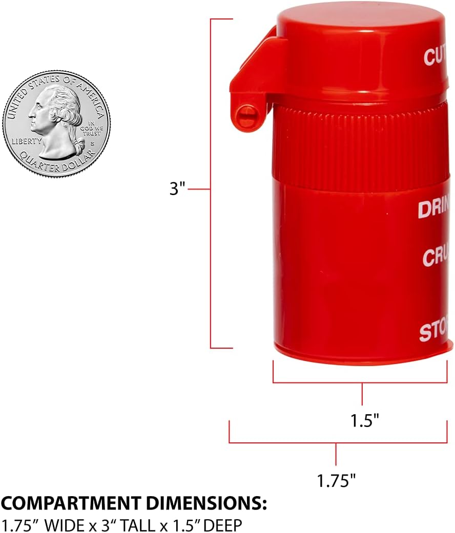 Ezy Dose Pill Crusher, Cutter and Grinder, Crushes Pills, Vitamins, Tablets, Stainless Steel Blade, Removable Drinking Cup, Red - 24hrsmart