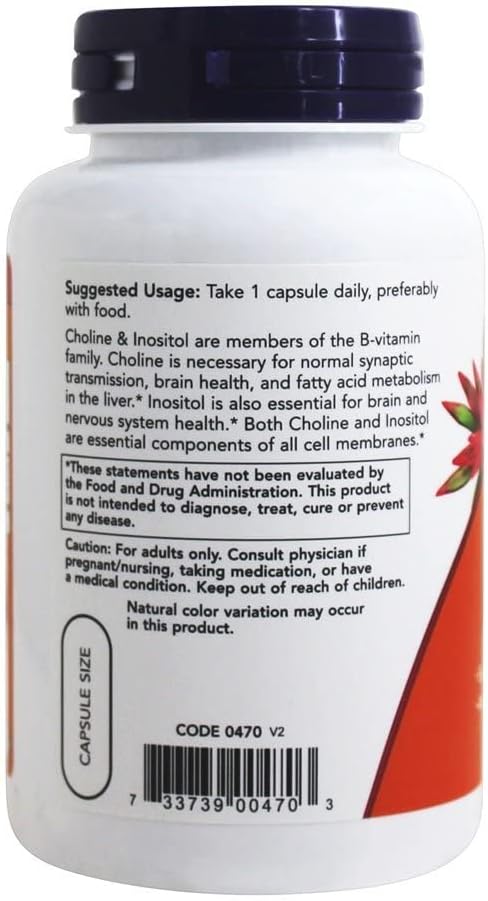 NOW Foods Choline & Inositol, 500 mg, 100 Capsules 24Hr Smart