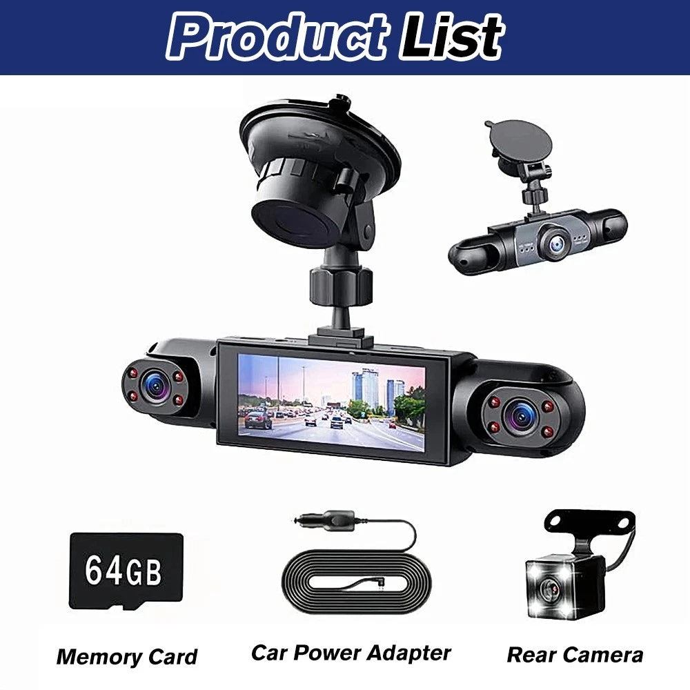 Car Dash Cam Front and Rear Inside Left Right + Camera HD 360° 4 Channel 1080P - 24hrsmart