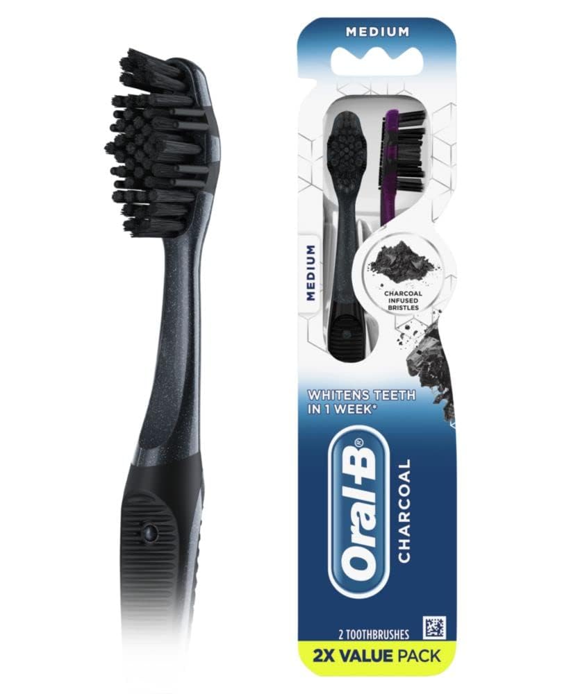 Oral-B Charcoal Toothbrushes, Medium 2ct - 24hrsmart