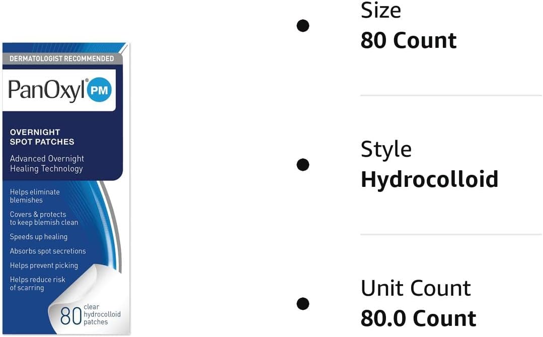 PanOxyl PM Overnight Spot Patches, Advanced Hydrocolloid Healing Technology, Fragrance Free, 80 Count - 24hrsmart