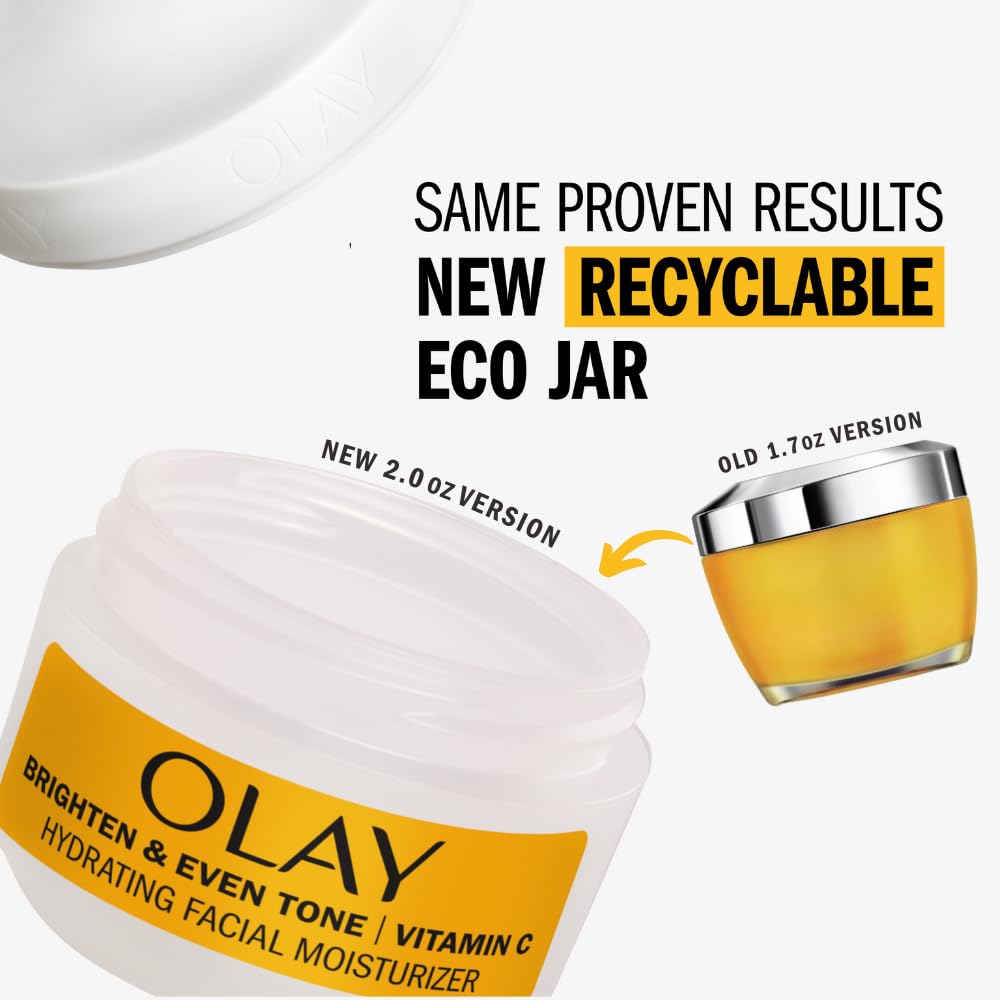 Olay Bright & Even Vitamin C with Lactic Acid Face Moisturizer, 2 oz Lightweight Brightening Face Cream for Uneven Skin Tone, Recyclable Eco Jar Packaging, Value Size 24Hr Smart