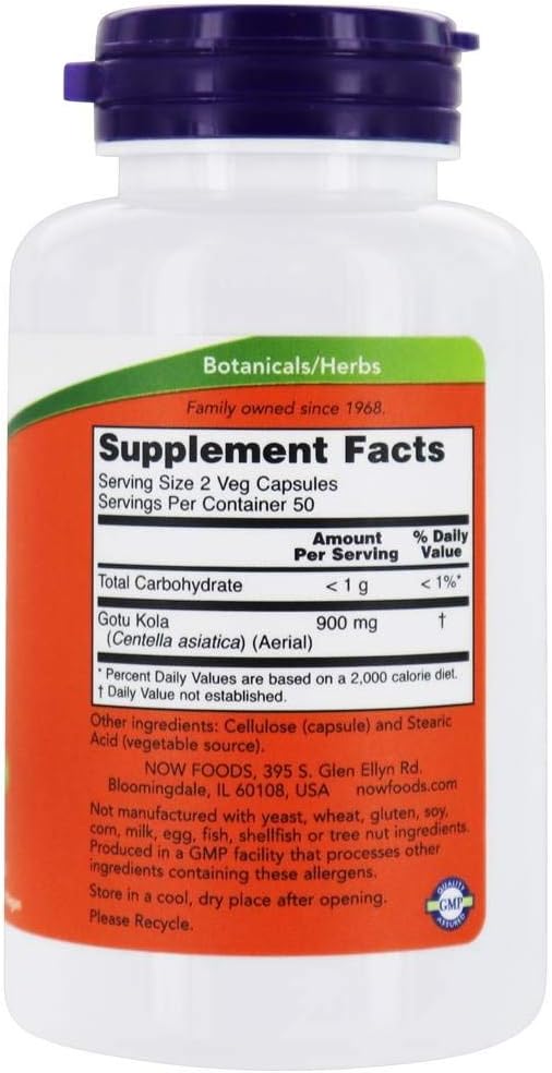 NOW Foods Gotu Kola, 450 mg, 100 Veg Capsules 24Hr Smart