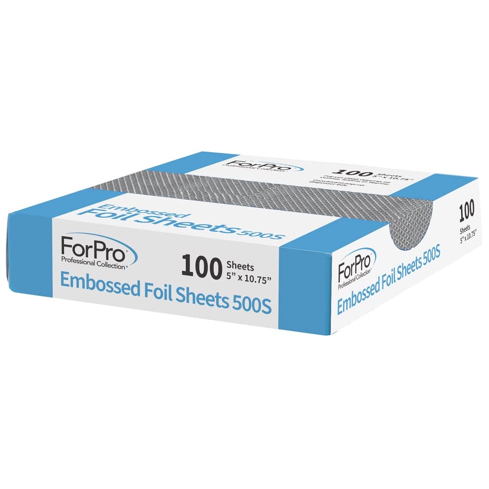 ForPro Embossed Foil Sheets 500S, Aluminum Foil, Pop-Up Dispenser, for Hair Color Application and Highlighting Services, Food Safe, 5” W x 10.75” L, 100-Count - 24hrsmart