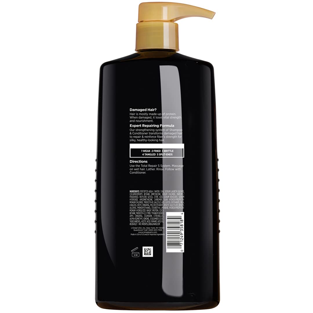 L'Oreal Paris Elvive Total Repair 5 Repairing Shampoo for Damaged Hair Shampoo with Protein and Ceramide for Strong Silky Shiny Healthy Renewed Hair 28 Fl Oz - 24hrsmart