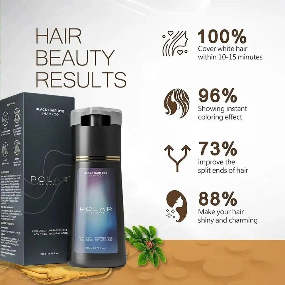 Polar Hair Instant Dye Shampoo Hair Color Shampoo for Hair Natural Color 200ml - 24hrsmart
