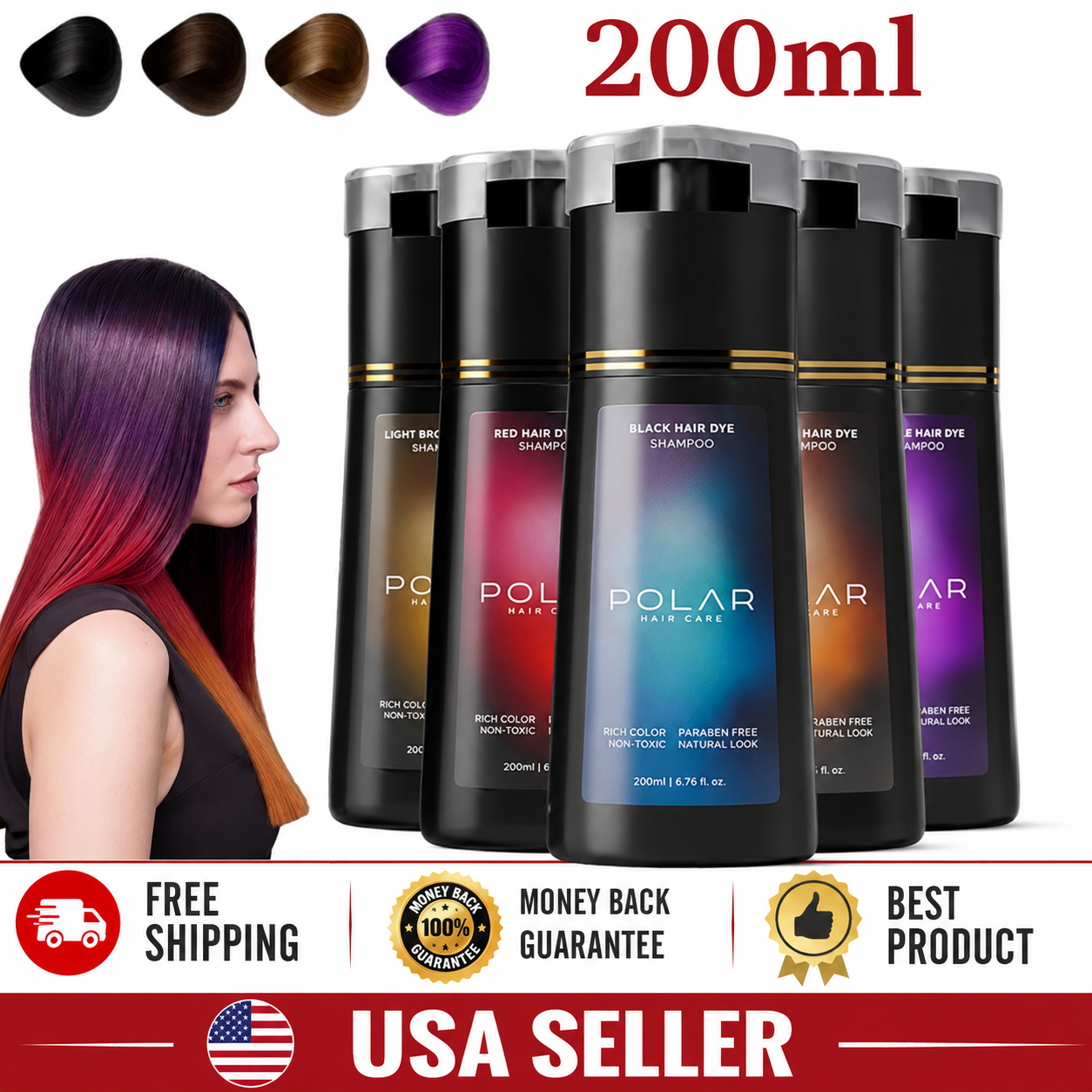 Polar Hair Instant Dye Shampoo Hair Color Shampoo for Hair Natural Color 200ml - 24hrsmart