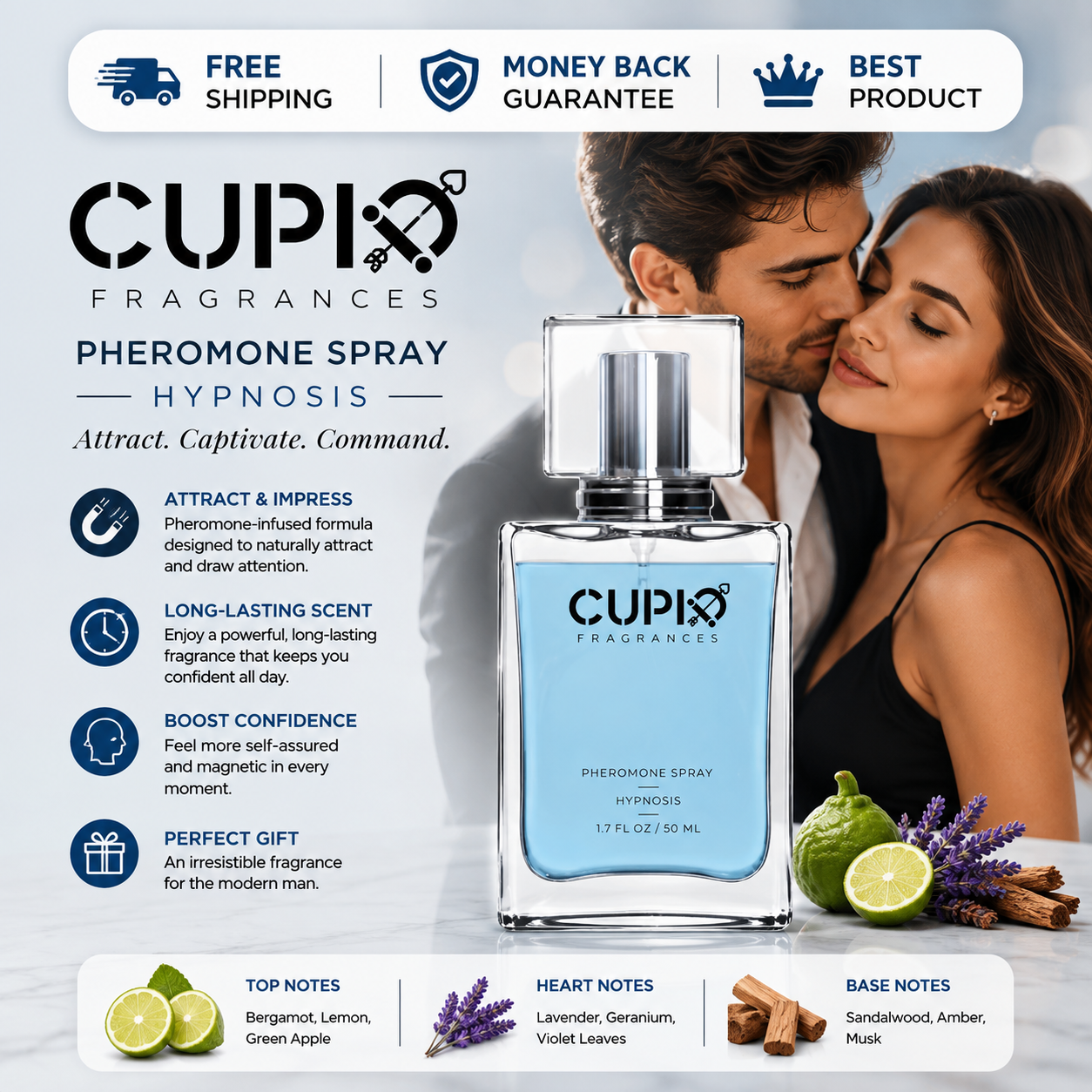 Cupid Fragrances Hypnosis for Men 1.7 oz Pheromone Infused Eau de Parfum Cologne