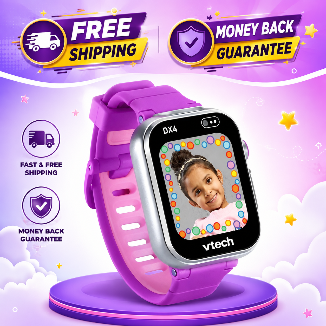 VTech KidiZoom Purple Smartwatch DX4 - Sensory Development / Games / Activities - 24hrsmart