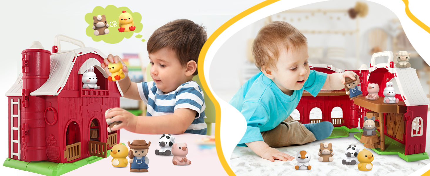 Toys for 1 2 3 Years Old Boys and Girls, Big Barn Toy with Farm Animal, Preschool Montessori Toy, Farm Playset with Big Red Barn & Farmer 24hrsmart
