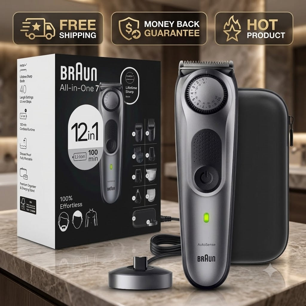 Braun Series 7 AiO7440 Rechargeable 12-in-1 Body, Beard & Hair Trimmer - 24hrsmart
