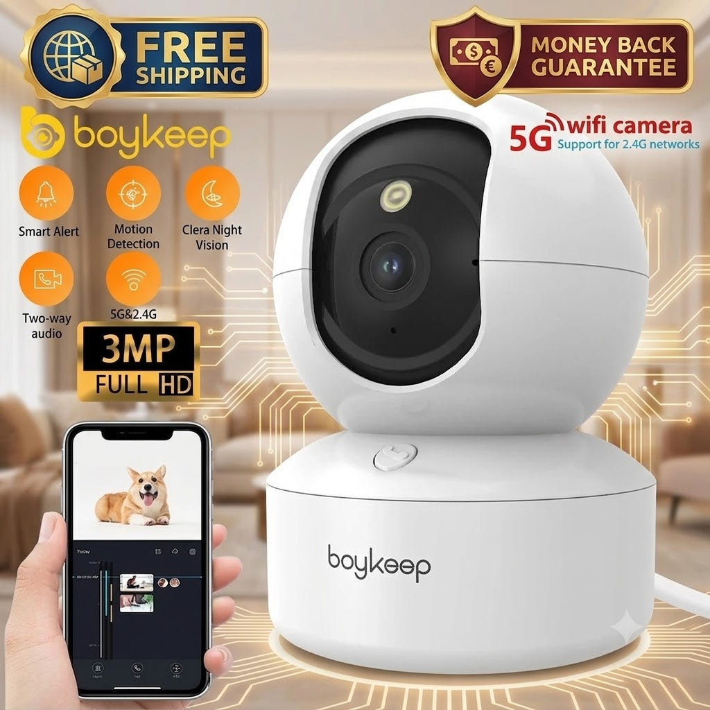 Wireless 5G WiFi Security Camera 2K Smart Home Indoor Night Vision Wired Cam - 24hrsmart