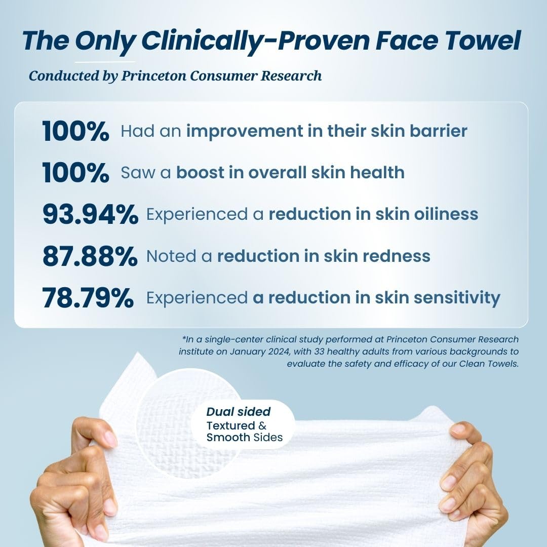 Clean Skin Club Clean Towels XL™, 100% USDA Biobased Face Towel, Disposable Face Towelette, Eczema Association Accepted, Makeup Remover Dry Wipes, Ultra Soft, 50 Ct, 1 Pack 24hrsmart