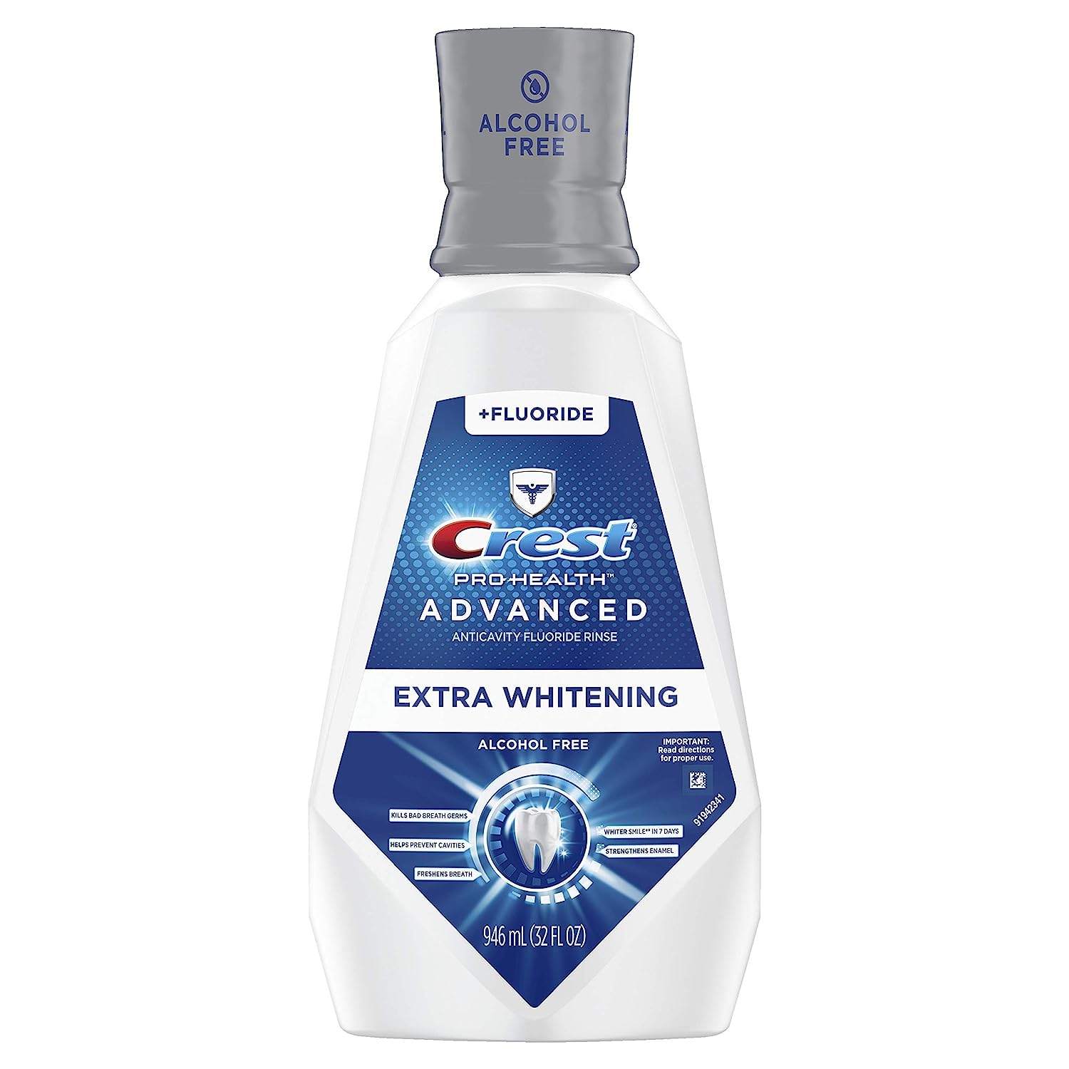 Crest Pro-Health Advanced Mouthwash, Alcohol Free, Extra Whitening, Energizing Mint Flavor, 946 mL (32 fl oz) - 24hrsmart