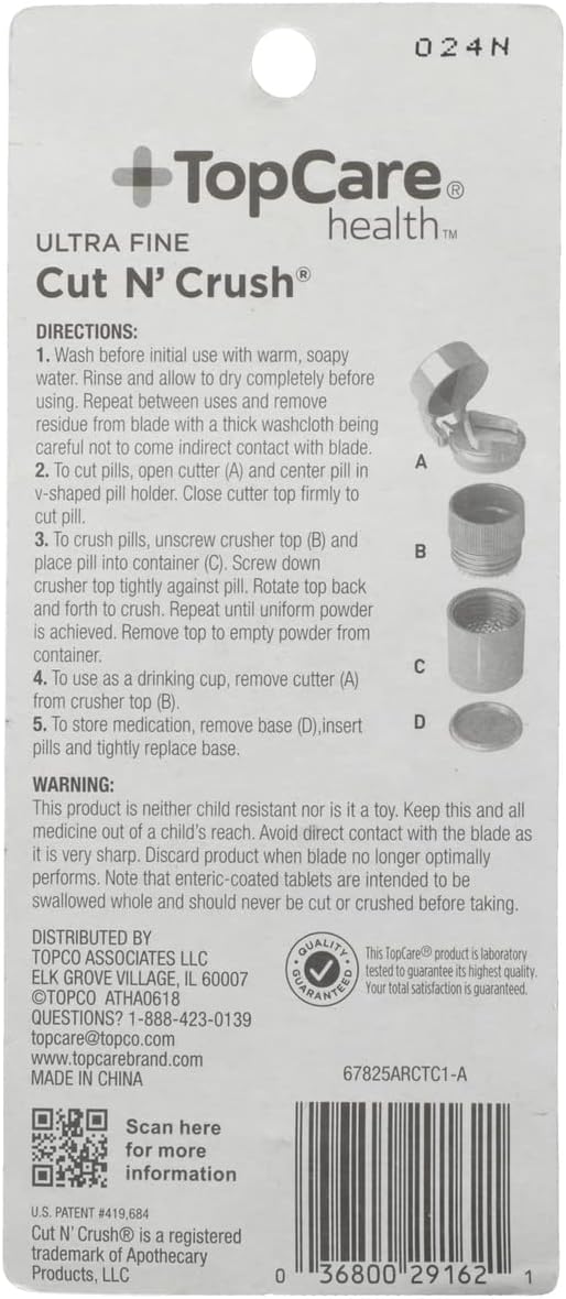 Ezy Dose Pill Crusher, Cutter and Grinder, Crushes Pills, Vitamins, Tablets, Stainless Steel Blade, Removable Drinking Cup, Red - 24hrsmart