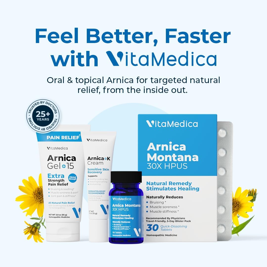 VitaMedica Arnica Montana 30X Rapid Dissolve Arnica Tablets for Natural Pain, Bruising, and Swelling Support 24Hr Smart