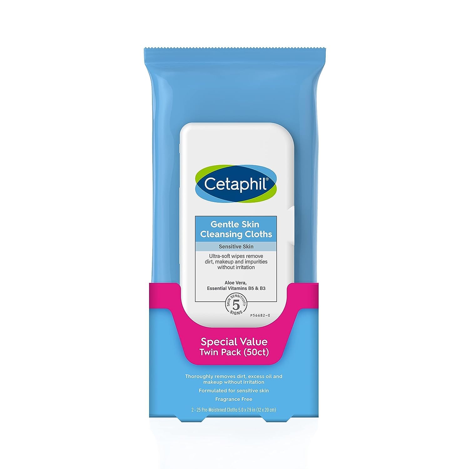 Cetaphil Face and Body Wipes, Gentle Skin Cleansing Cloths, 50 Count, Twin Pack, for Dry, Sensitive Skin, Flip Top Closure, Great for the Gym, Travel, in the Car, Hypoallergenic, Fragrance Free - 24hrsmart