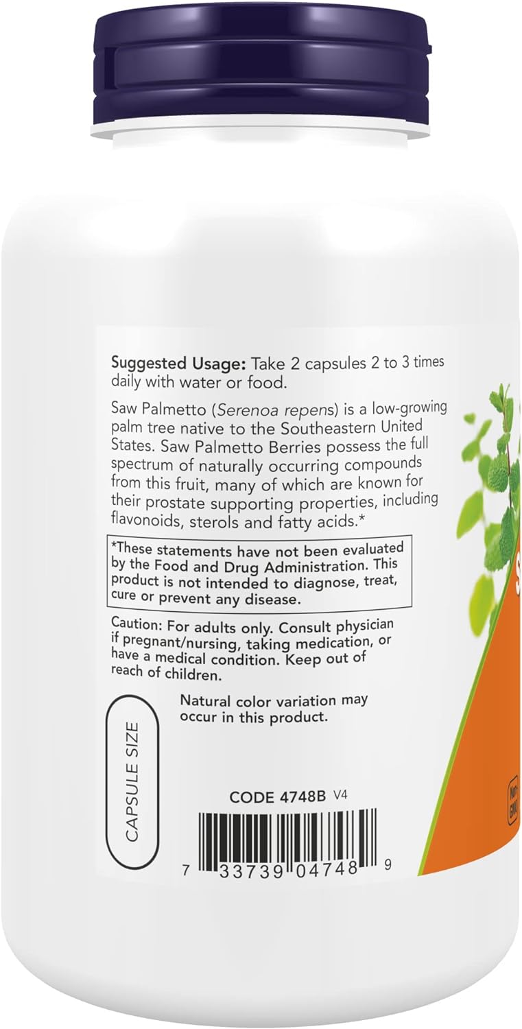 NOW Foods Saw Palmetto Berries, 550 mg, 100 Veg Capsules 24Hr Smart