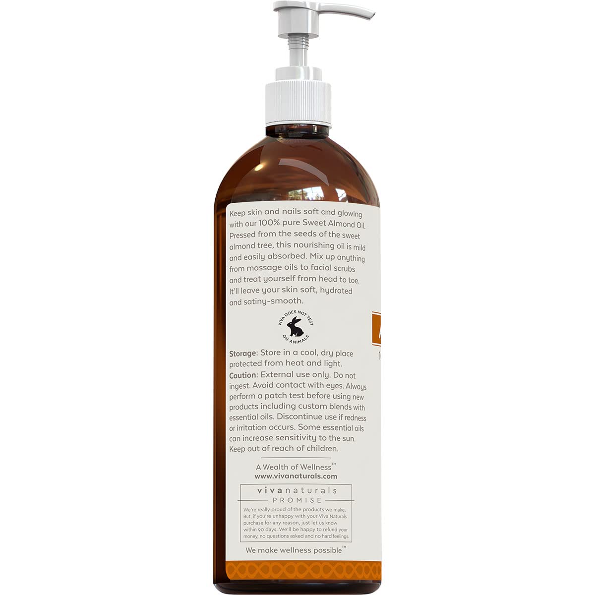 Viva Naturals Sweet Almond Oil - 100% Pure Hair and Skin Softener, Non-Greasy for Massage, Carrier Oil for Essential Oils and DIY Beauty Blends, Expeller-Pressed Almond Oil for Body, Non-GMO, 16 fl oz - 24hrsmart