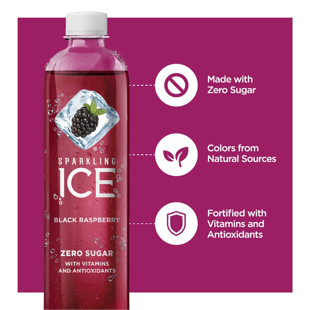 Sparkling ICE, Black Raspberry Sparkling Water, Zero Sugar Flavored Water, with Vitamins and Antioxidants, Low Calorie Beverage, 17 fl oz Bottles (Pack of 12) - 24hrsmart