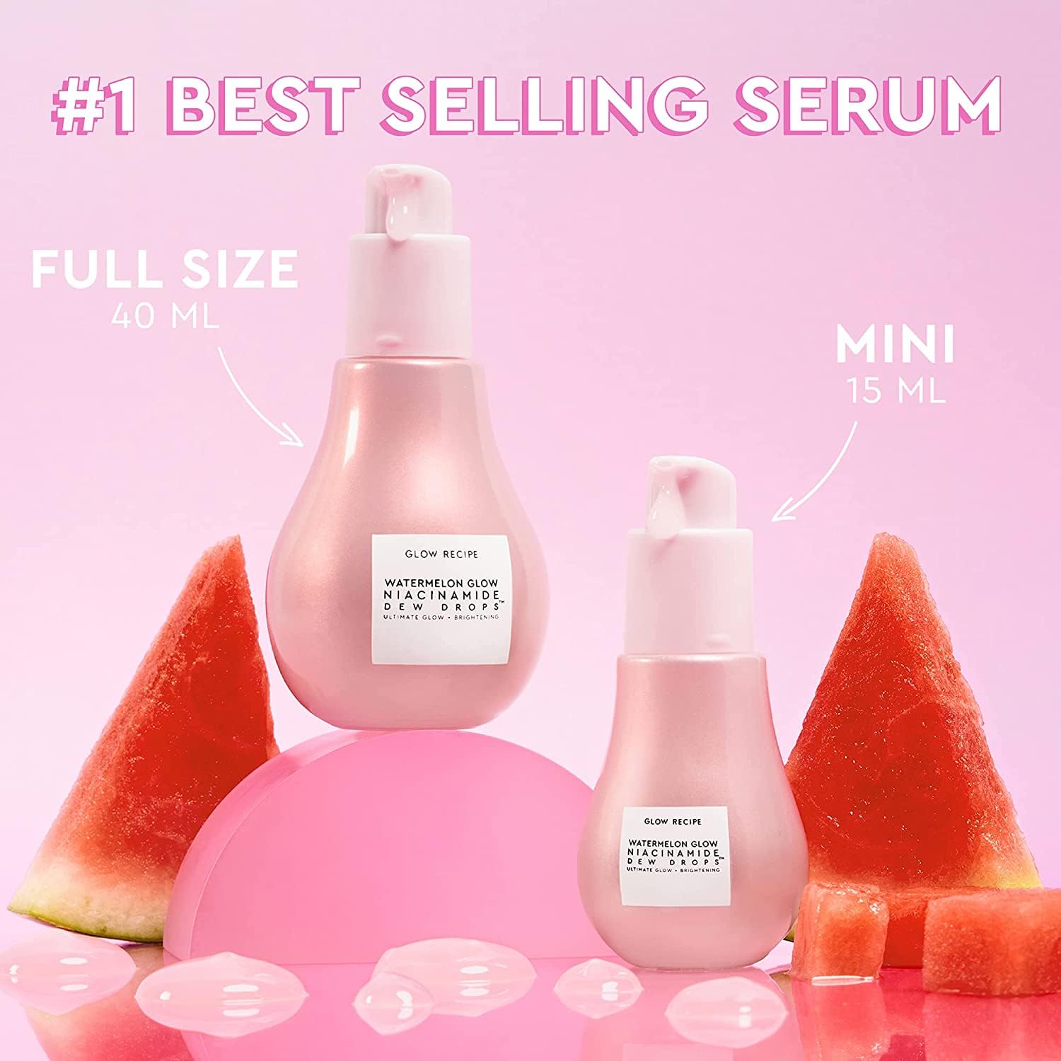 Glow Recipe Watermelon Glow Niacinamide Dew Drops Hydrating Serum with Hyaluronic Acid (40ml) 24Hr Smart