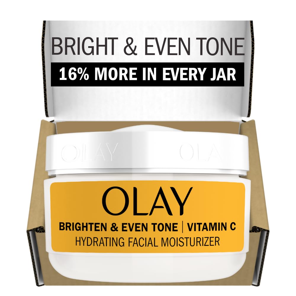 Olay Bright & Even Vitamin C with Lactic Acid Face Moisturizer, 2 oz Lightweight Brightening Face Cream for Uneven Skin Tone, Recyclable Eco Jar Packaging, Value Size 24Hr Smart