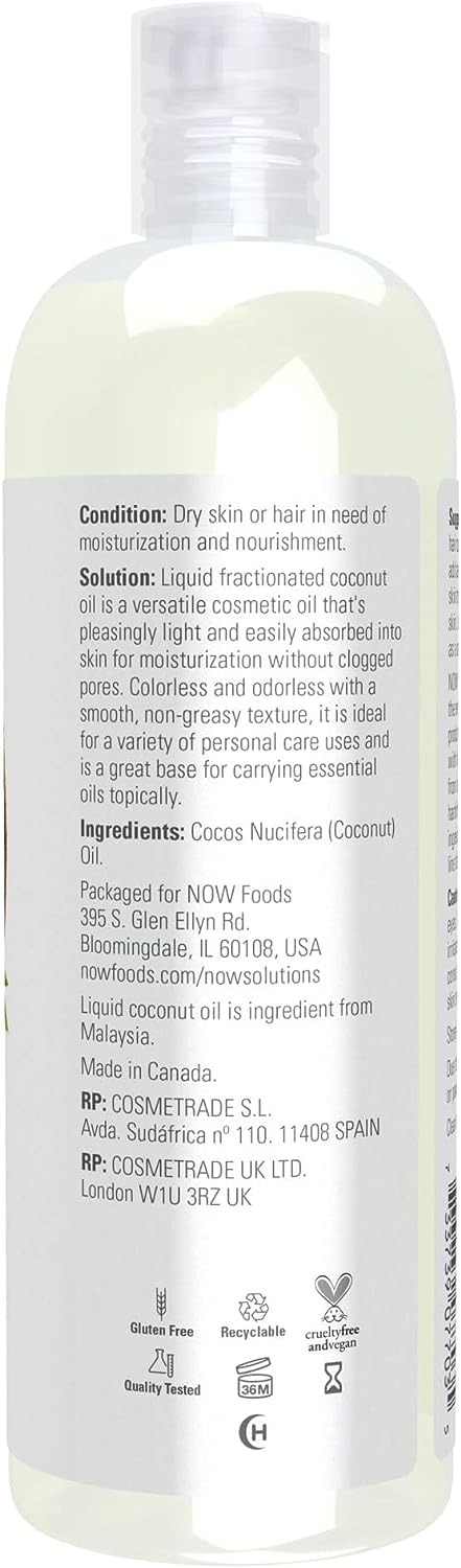 NOW Solutions, Liquid Coconut Oil, Light and Nourishing, Promotes Healthy-Looking Skin and Hair, 16-Ounce - 24hrsmart