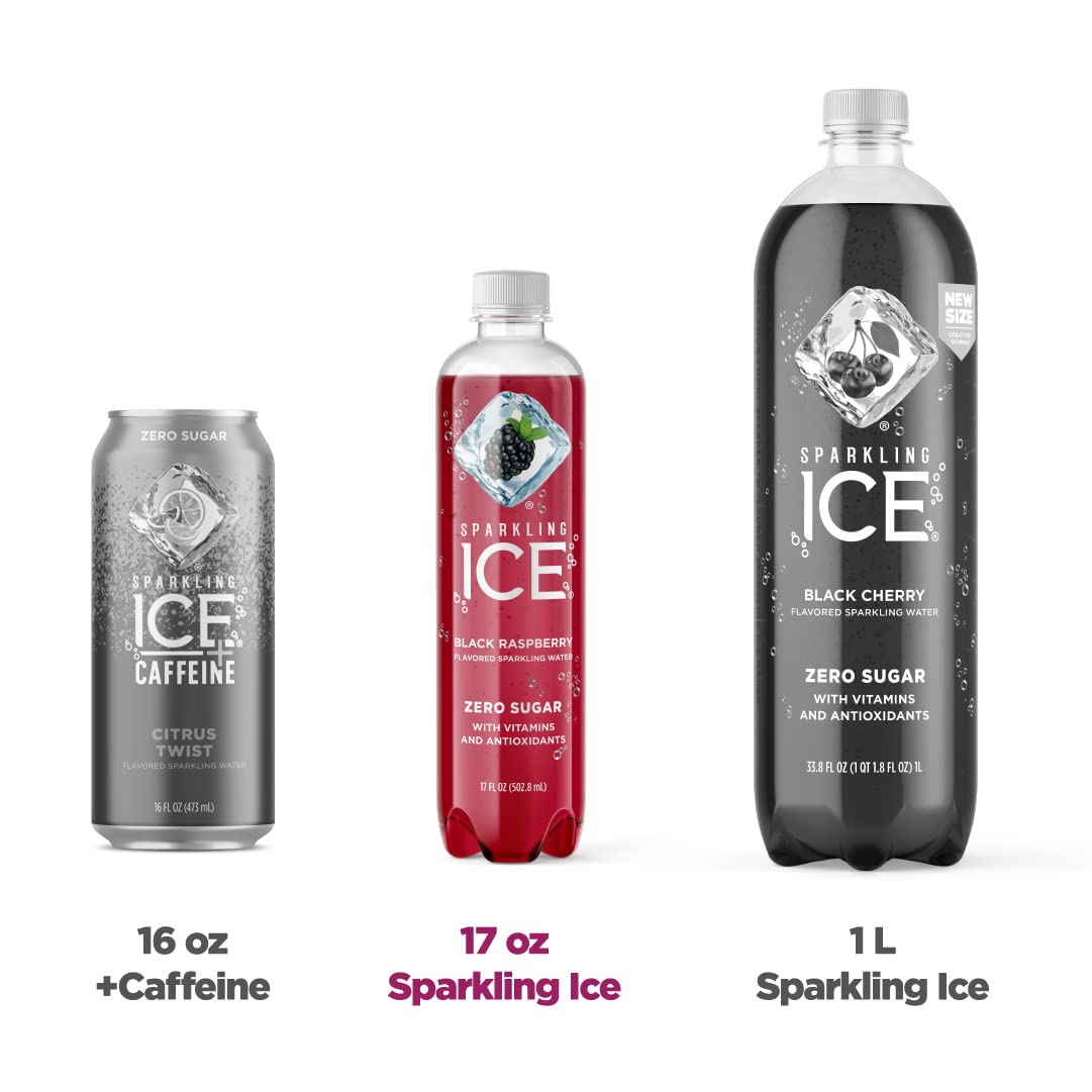 Sparkling ICE, Black Raspberry Sparkling Water, Zero Sugar Flavored Water, with Vitamins and Antioxidants, Low Calorie Beverage, 17 fl oz Bottles (Pack of 12) - 24hrsmart