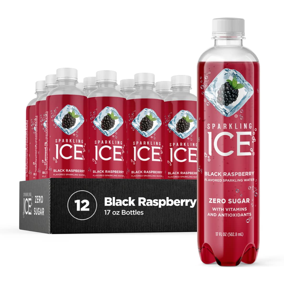 Sparkling ICE, Black Raspberry Sparkling Water, Zero Sugar Flavored Water, with Vitamins and Antioxidants, Low Calorie Beverage, 17 fl oz Bottles (Pack of 12) - 24hrsmart