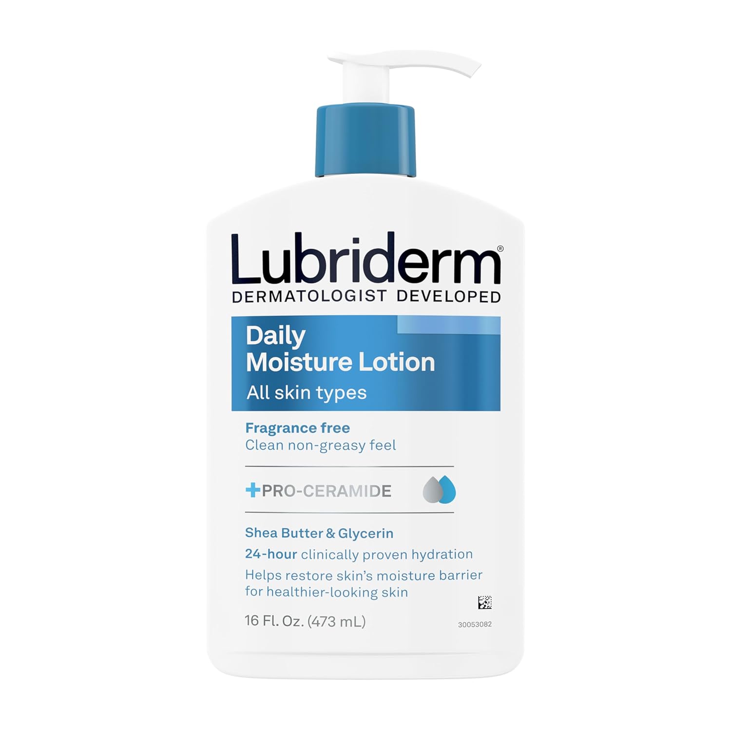 Lubriderm Fragrance Free Daily Moisture Lotion + Pro-Ceramide, Shea Butter & Glycerin, Face, Hand & Body Lotion for Sensitive Skin, Hydrating Lotion for Healthier-Looking Skin, 16 fl. oz - 24hrsmart