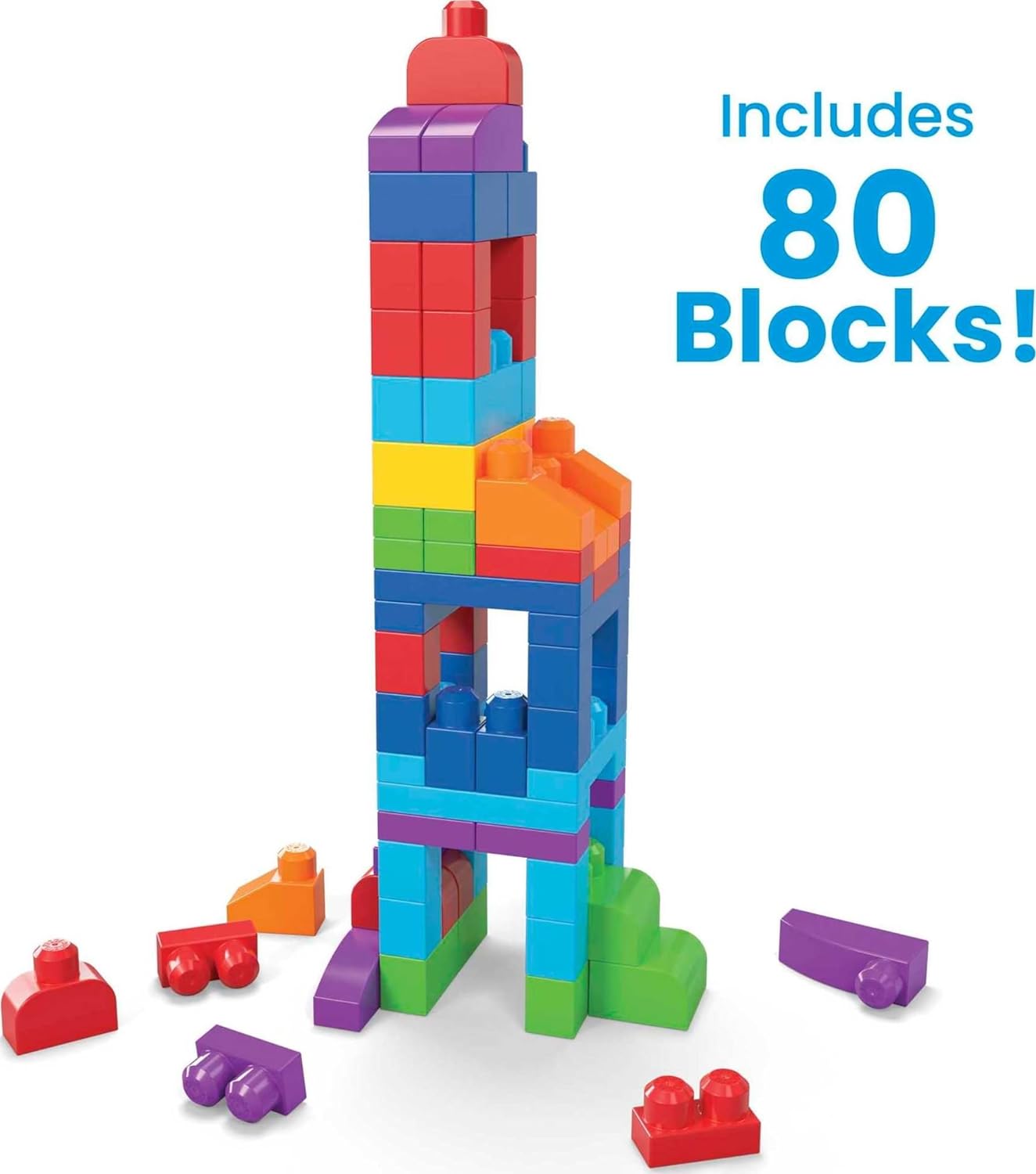 MEGA BLOKS First Builders Toddler Blocks Toys Set, Big Building Bag with 80 Pieces and Storage, Pink, Ages 1+ Years 24hrsmart