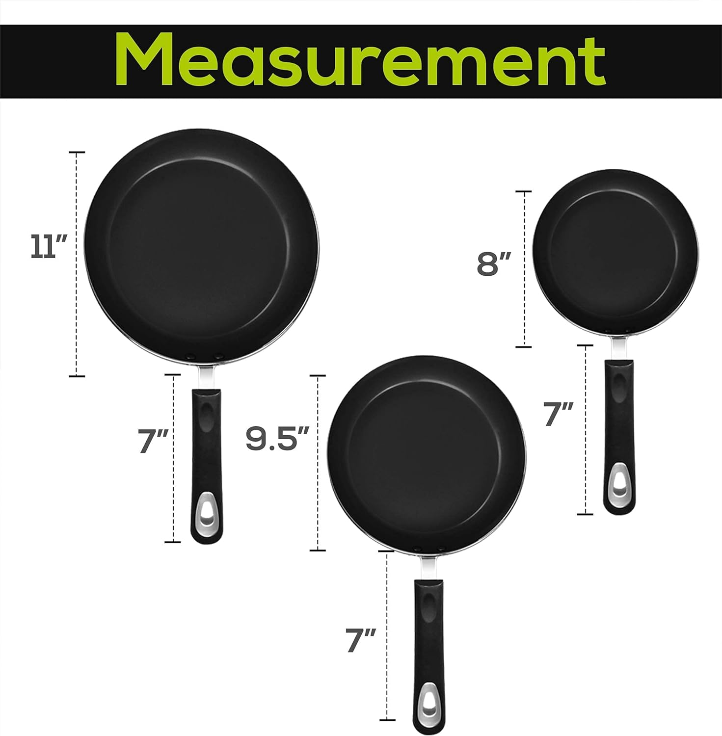 Utopia Kitchen Nonstick Frying Pan Set - 3 Piece Induction Bottom - 8 Inches, 9.5 Inches and 11 Inches (Grey-Black) - 24hrsmart