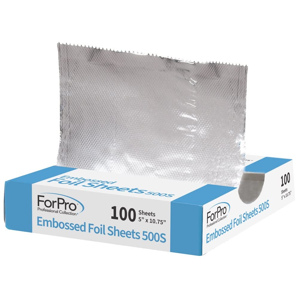 ForPro Embossed Foil Sheets 500S, Aluminum Foil, Pop-Up Dispenser, for Hair Color Application and Highlighting Services, Food Safe, 5” W x 10.75” L, 100-Count - 24hrsmart