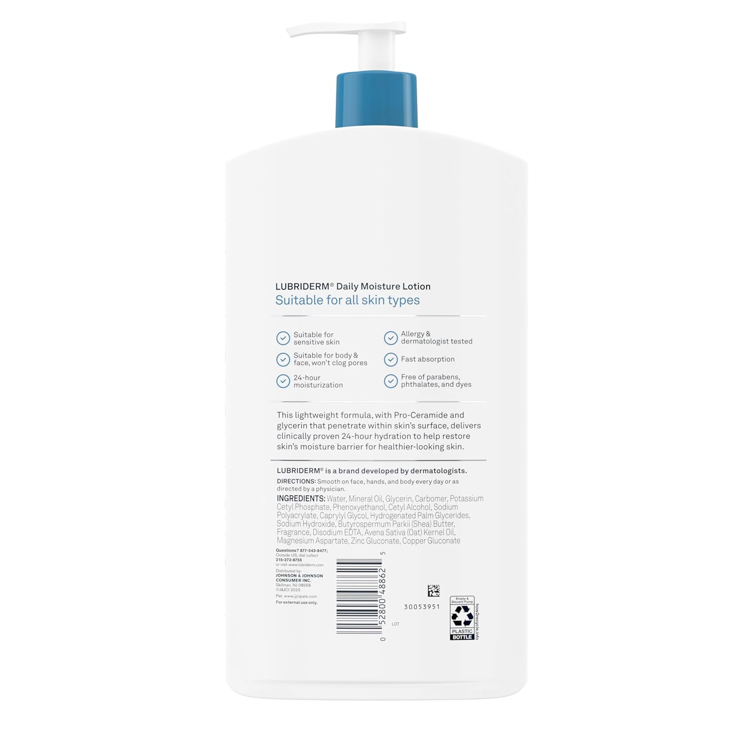 Lubriderm Daily Moisture Lotion + Pro-Ceramide with Shea Butter & Glycerin Helps Moisturize Dry Skin, Hydrating Face, Hand & Body Lotion is Lightly Scented & Non-Greasy, 24 fl. oz - 24hrsmart