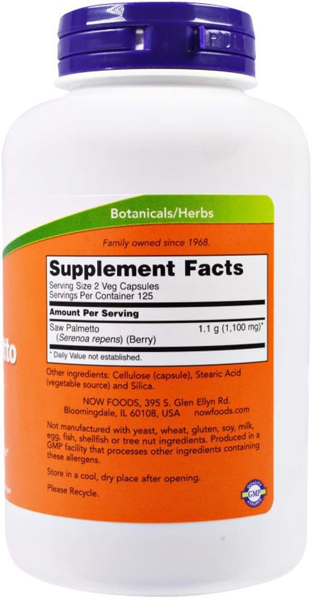 NOW Foods Saw Palmetto Berries, 550 mg, 100 Veg Capsules 24Hr Smart