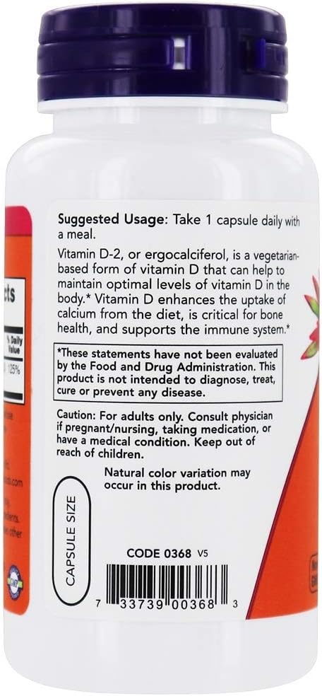 NOW Foods Vitamin D, 1000 IU, 120 Dry Veg Capsules 24Hr Smart