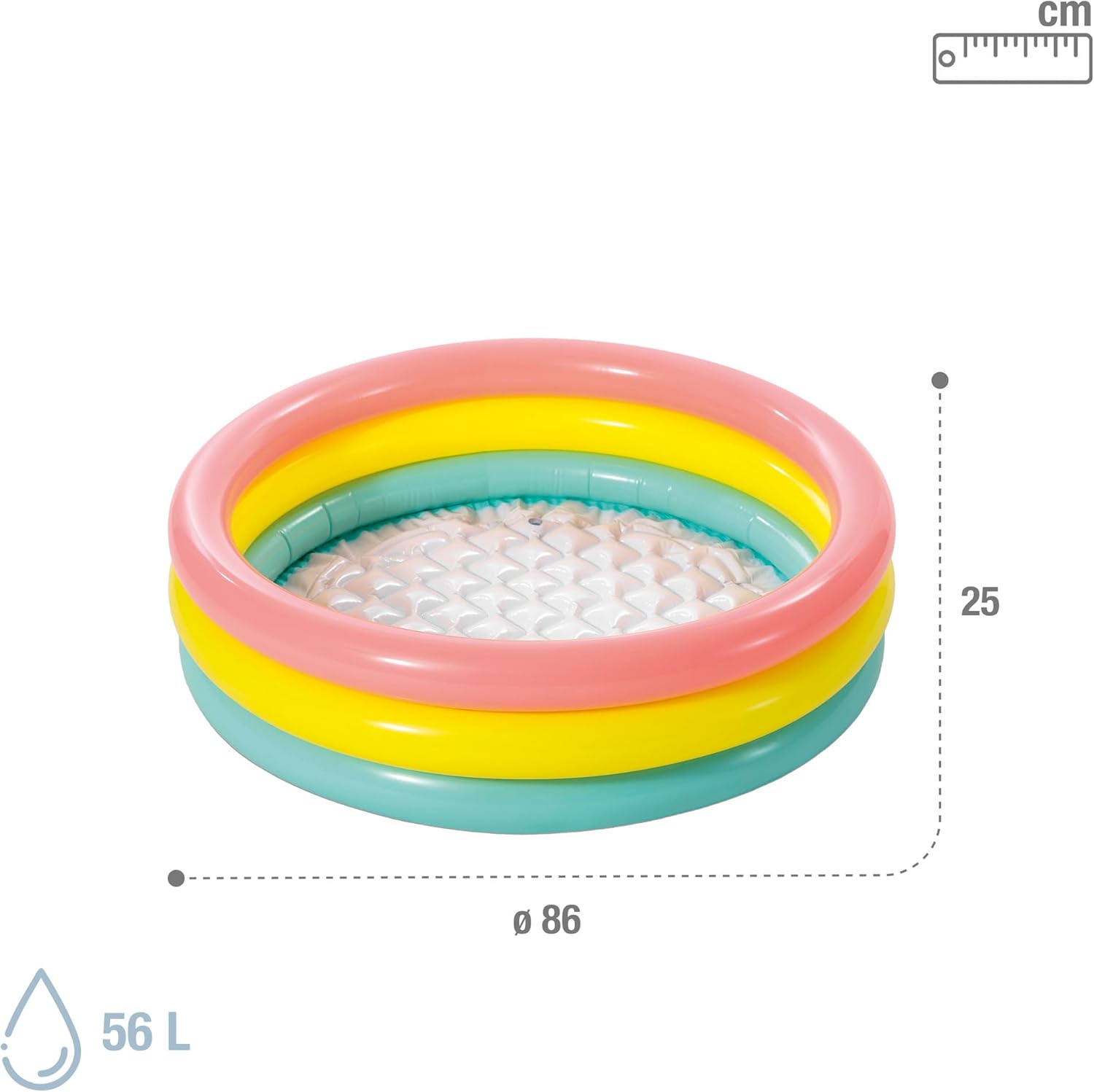Intex 34" x 10" Sunset Glow Inflatable Round Baby Pool with 3-Ring Design for Ages 1-3 24hrsmart
