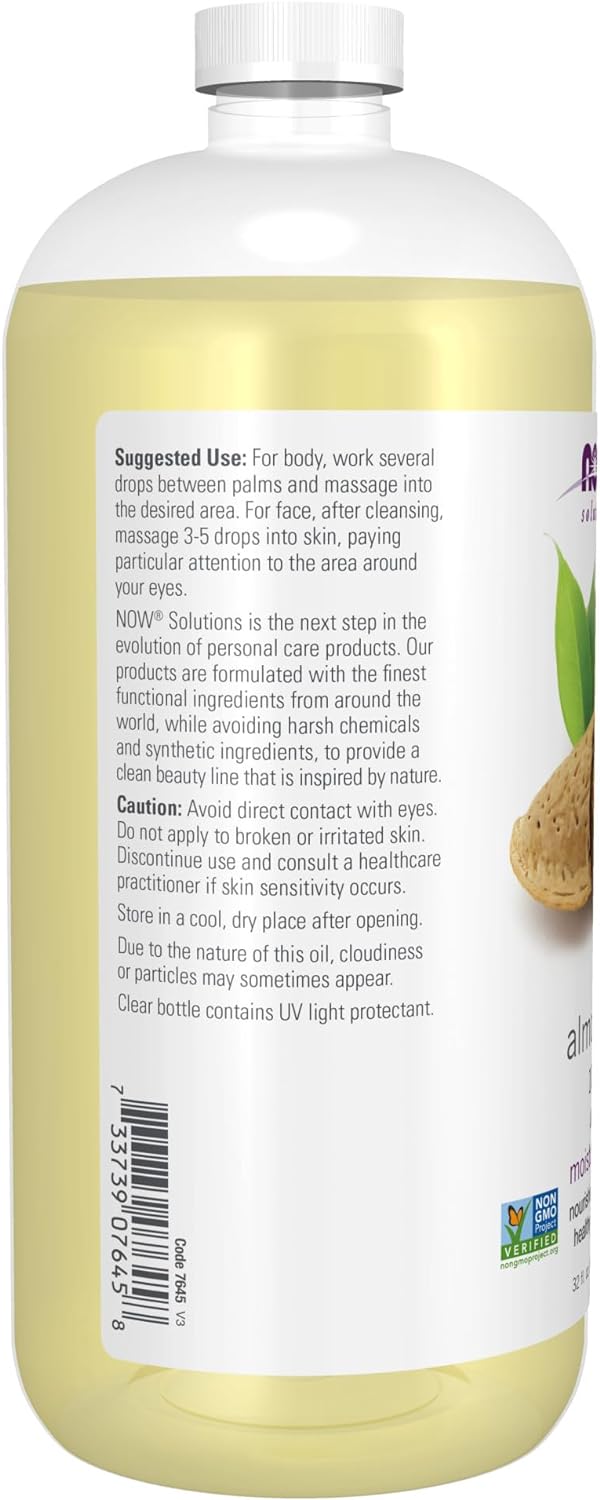 NOW Solutions, Sweet Almond Oil, 100% Pure Moisturizing Oil, Promotes Healthy-Looking Skin, Unscented Oil, 32-Ounce
