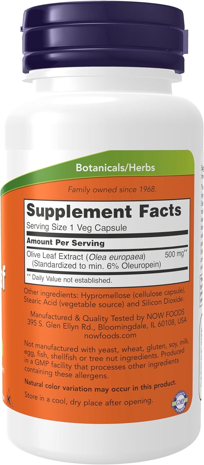 NOW Foods Olive Leaf Extract, 500 mg, 60 Veg Capsules 24Hr Smart