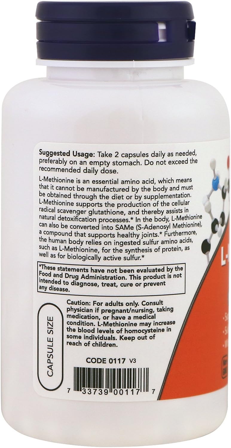 NOW Foods L-Methionine, 500 mg, 100 Capsules 24Hr Smart