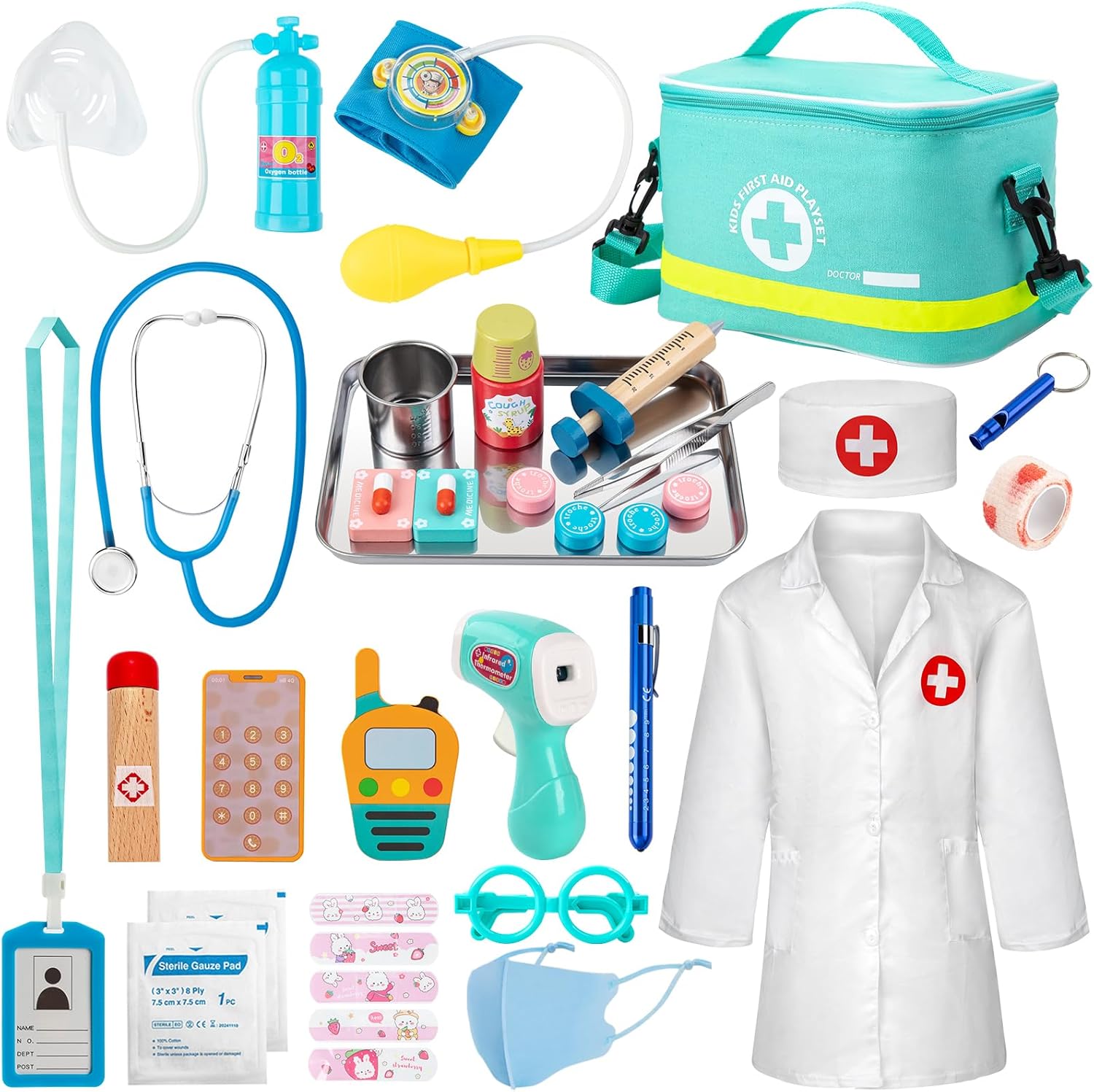 Sundaymot Doctor Kit for Kids, 34 Pcs Pretend Playset for Toddlers, Doctor kit for Toddlers 3-5, with Medical Bag, Stethoscope and Other Accessories, for Boys and Girls Fun Role Playing Game 24hrsmart
