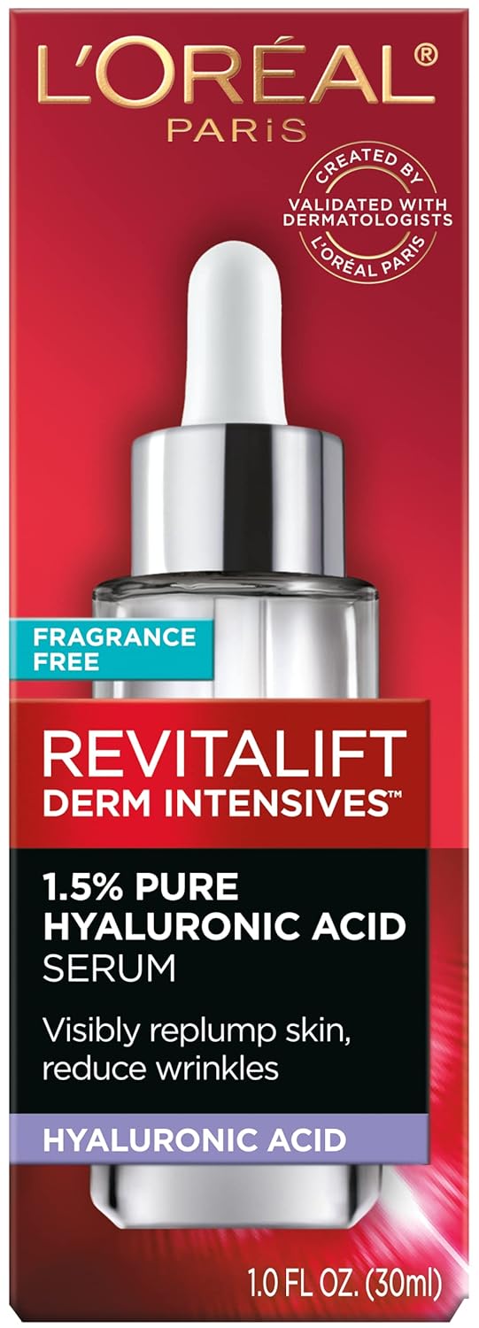 L’Oréal Paris Revitalift 1.5% Pure Hyaluronic Acid Face Serum, Hydrate & Reduce Wrinkles, Fragrance Free 1 oz 24Hr Smart