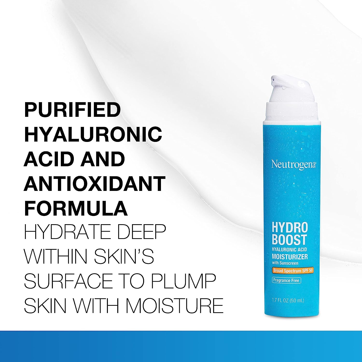 Neutrogena Hydro Boost Hyaluronic Acid Facial Moisturizer with Broad Spectrum SPF 50 Sunscreen, Daily Water Gel Face Moisturizer to Hydrate & Soothe Dry Skin, Fragrance-Free, 1.7 fl. oz - 24hrsmart