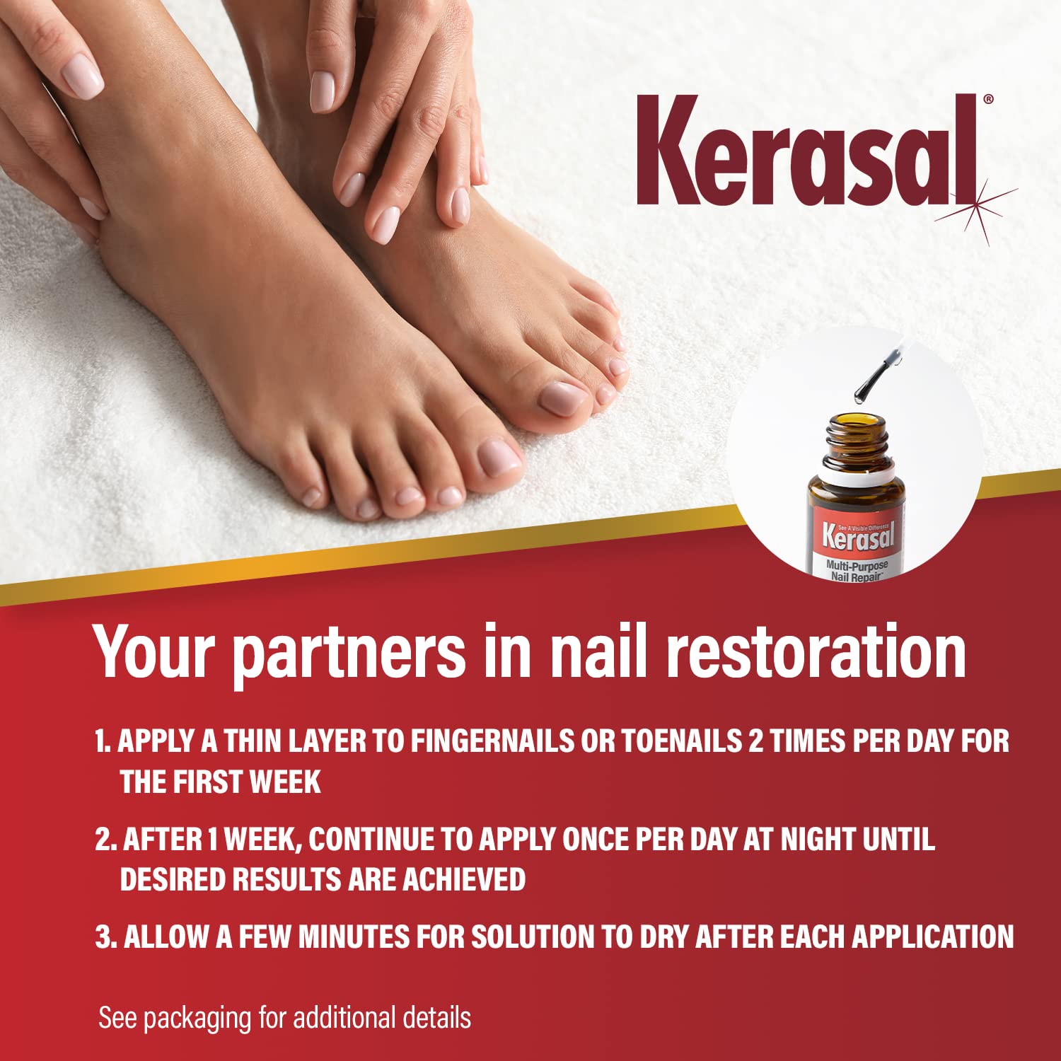 Kerasal Multi-Purpose Nail Repair, Nail Solution for Discolored and Damaged Nails, 0.43 fl oz 24Hr Smart