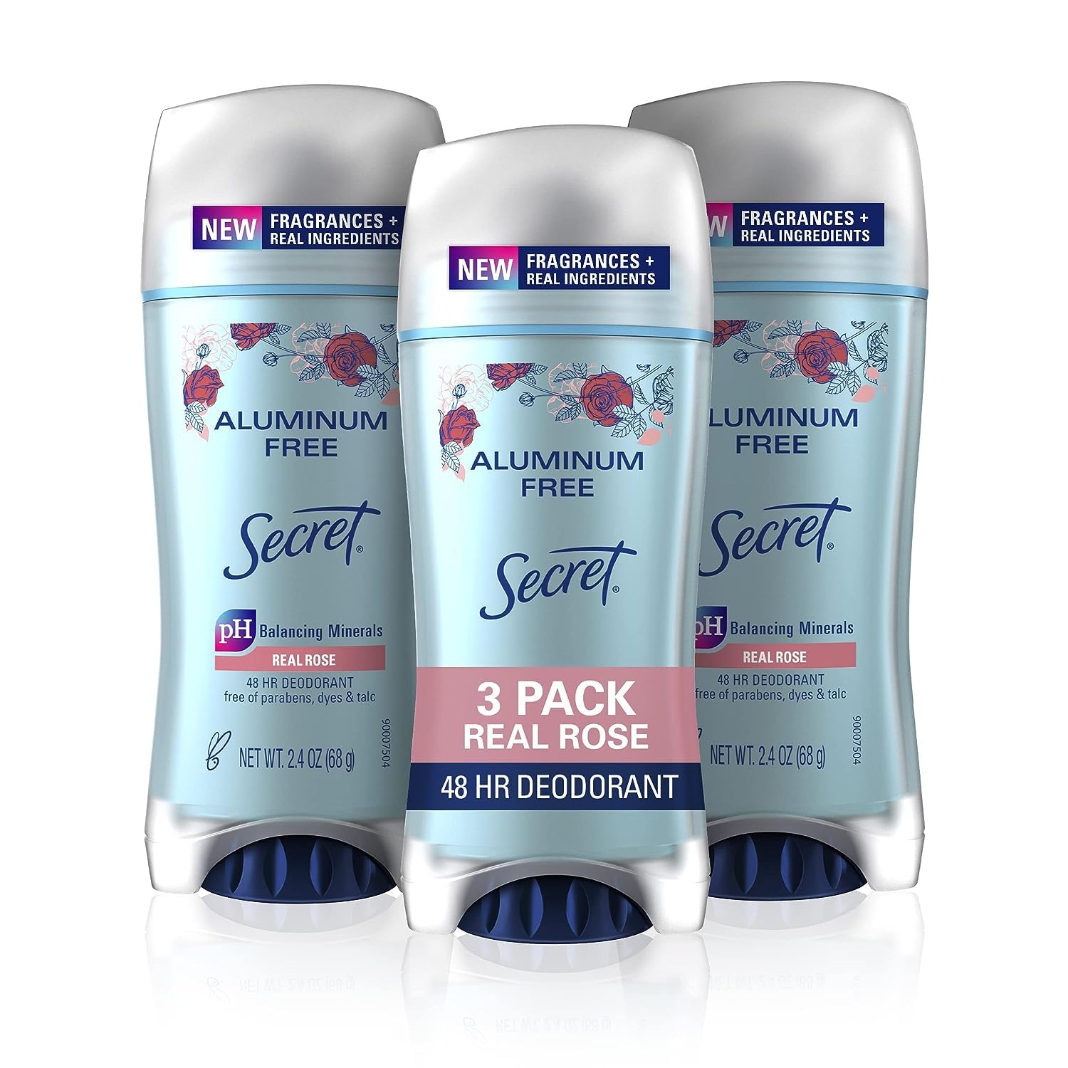 Secret Aluminum Free Deodorant for Women, Rose Scent 2.4 oz (Pack of 3) 24Hr Smart