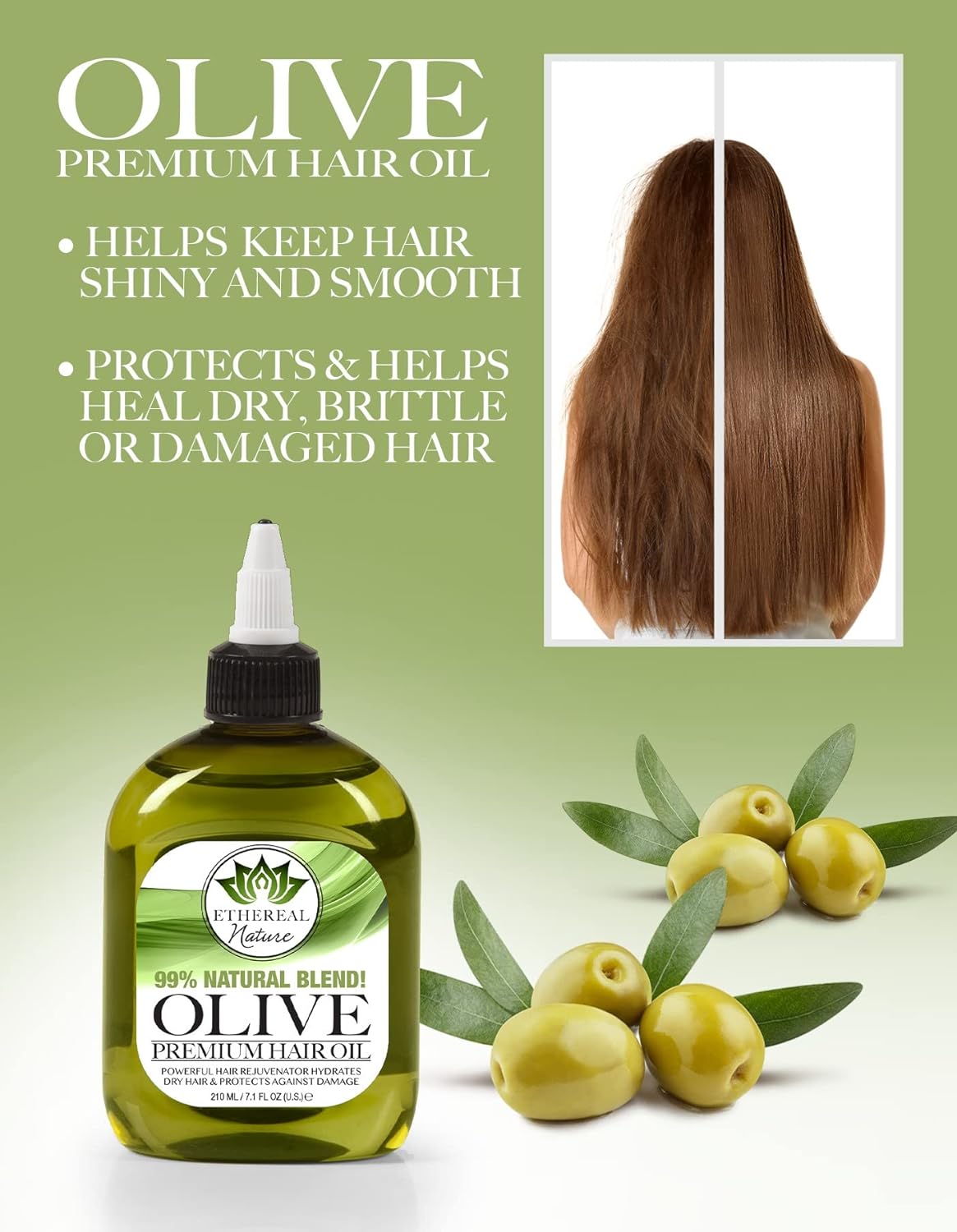 Ethereal Nature 99% Natural Hair Oil Blend Olive, Clear, 7.10 Fl Oz - 24hrsmart