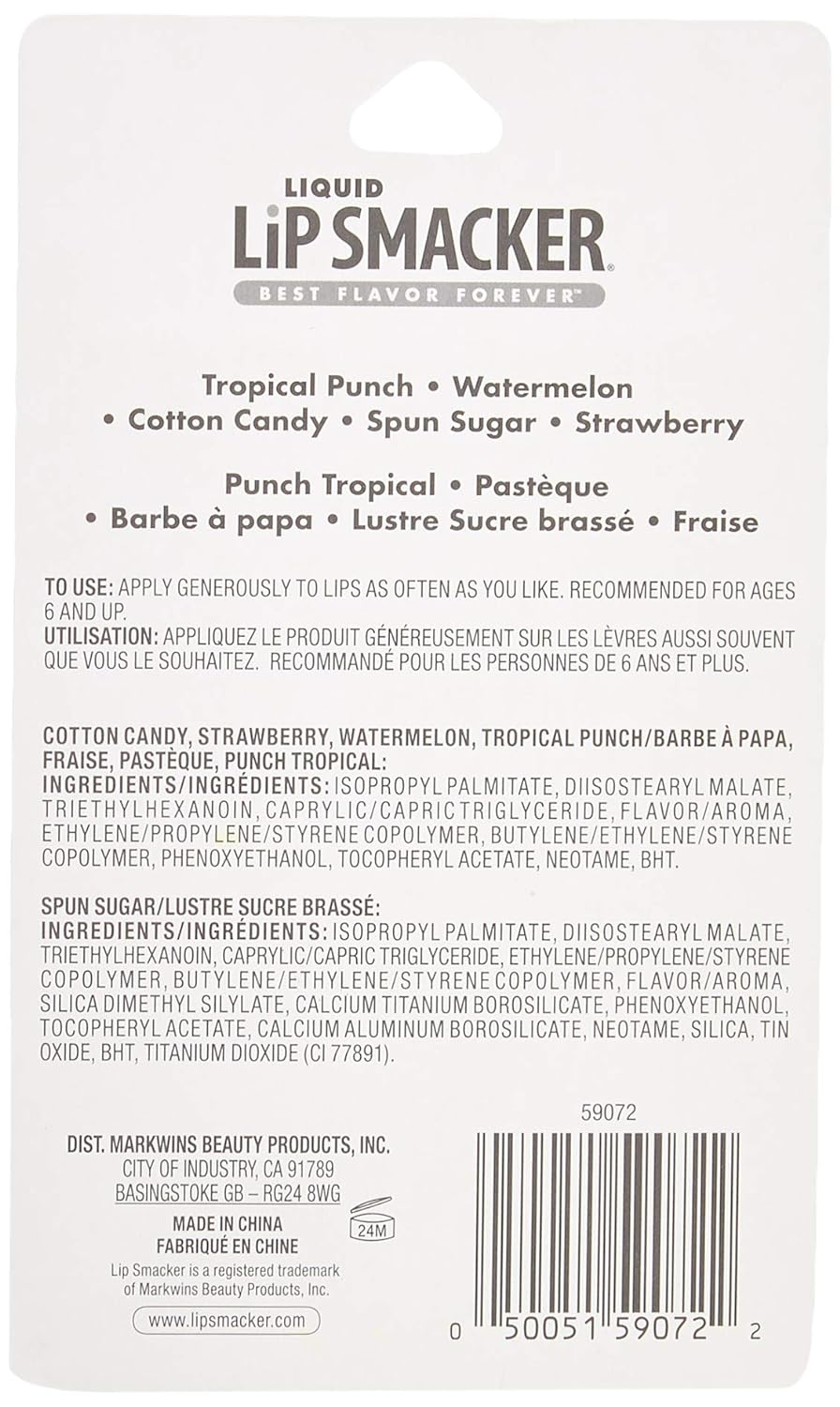 Lip Smacker Liquid Flavored Lip Gloss Friendship Pack |Tropical Punch, Watermelon, Cotton Candy, Sugar, Strawberry | Stocking Stuffer | Christmas Gift, Set of 5 - 24hrsmart