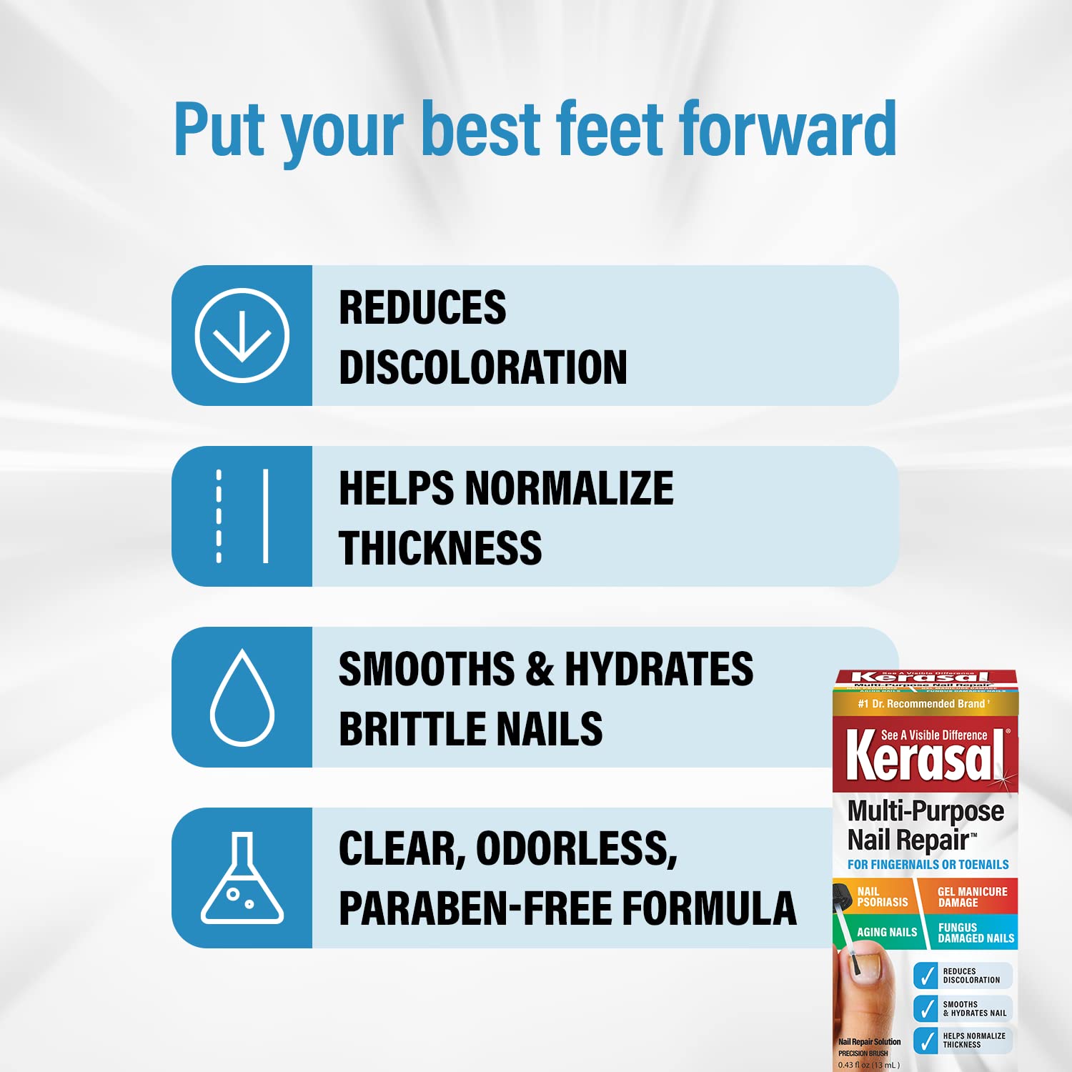 Kerasal Multi-Purpose Nail Repair, Nail Solution for Discolored and Damaged Nails, 0.43 fl oz 24Hr Smart